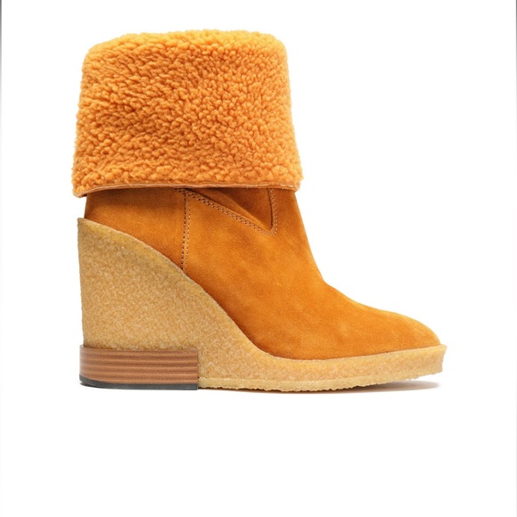 Brand New - Tod’s Orange Shearling Wedge ankle boots - Picture 2 of 7